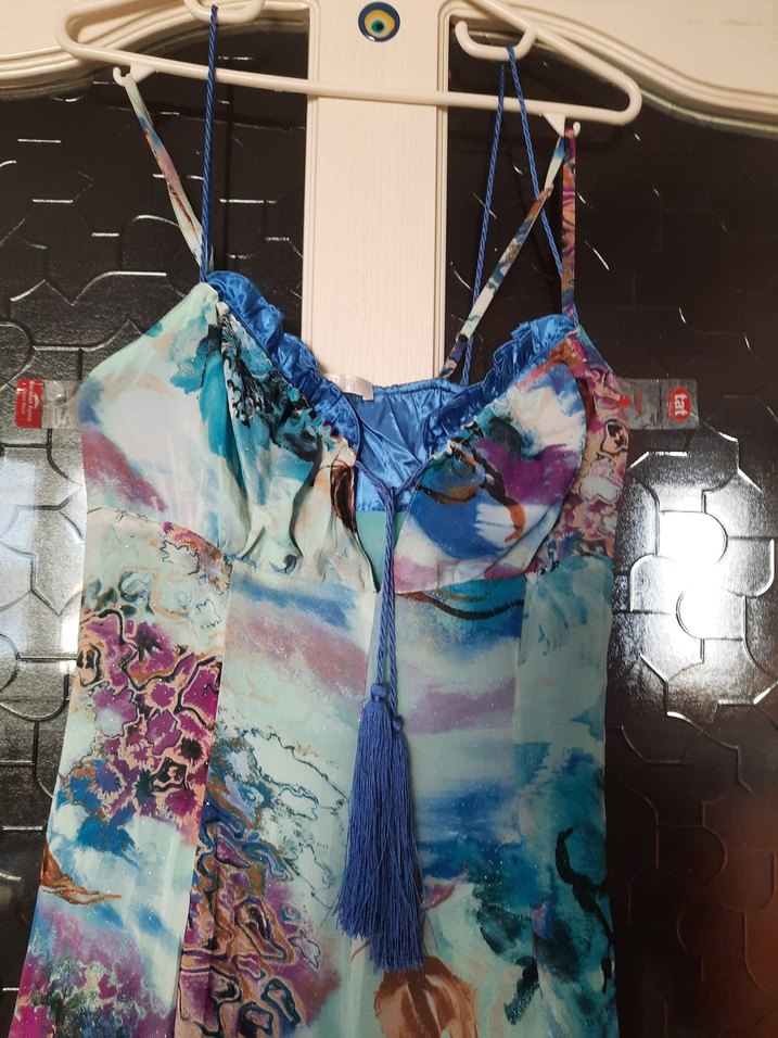 Bohem Çok Renkli Uzun Askılı Elbise - Görsel 4