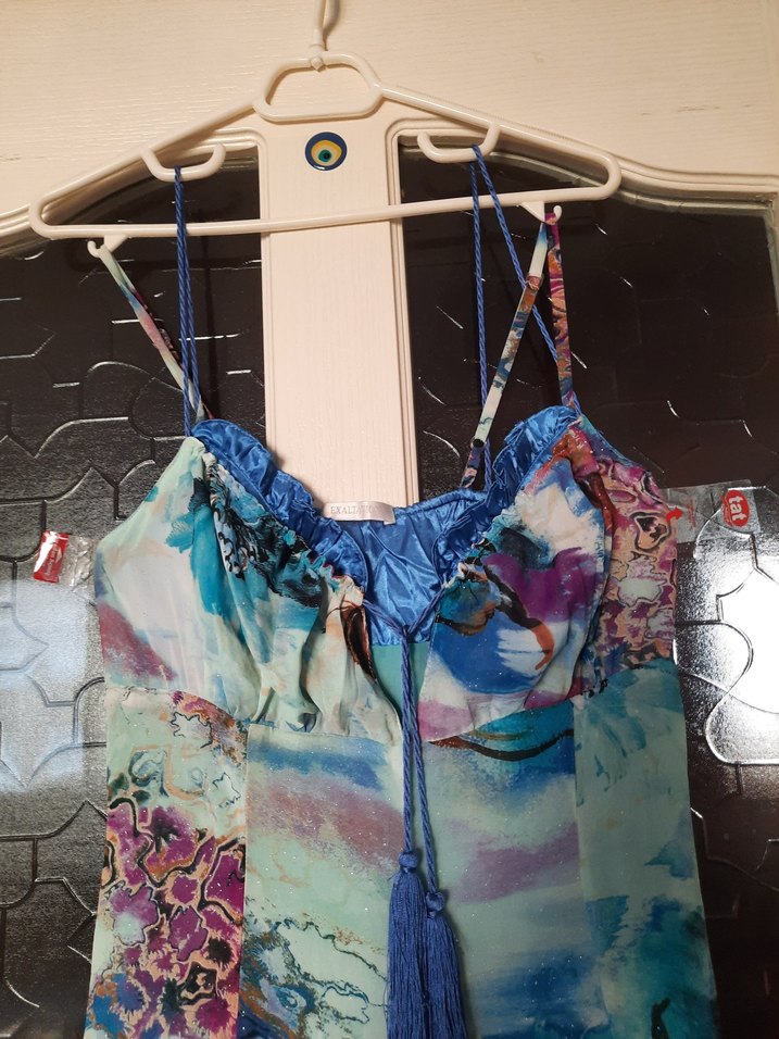 Bohem Çok Renkli Uzun Askılı Elbise - Görsel 5