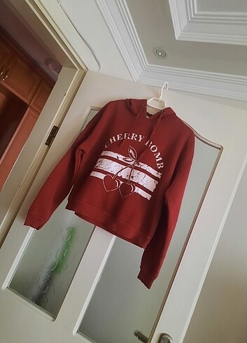 Koton Bordo Crop Kapüşonlu Sweatshirt