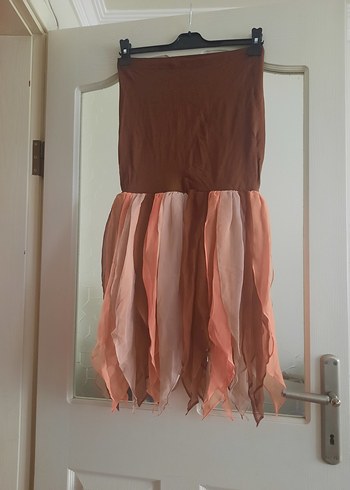 Straplez Drapeli Cıvıl Cıvıl Şifon Elbise - Görsel 6