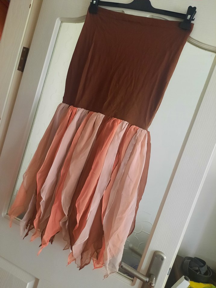 Straplez Drapeli Cıvıl Cıvıl Şifon Elbise - Görsel 5