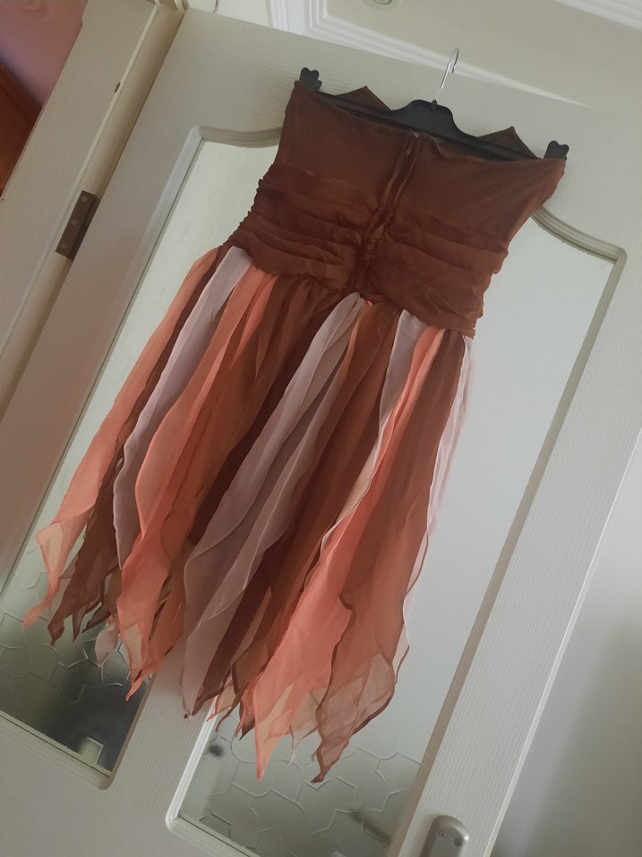 Straplez Drapeli Cıvıl Cıvıl Şifon Elbise - Görsel 2