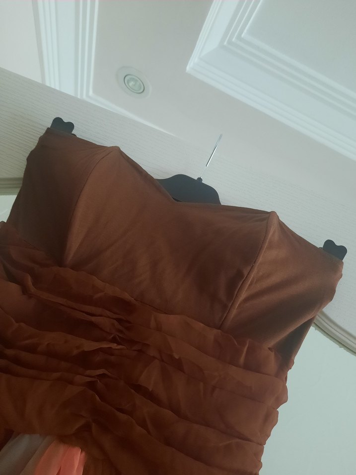 Straplez Drapeli Cıvıl Cıvıl Şifon Elbise - Görsel 3