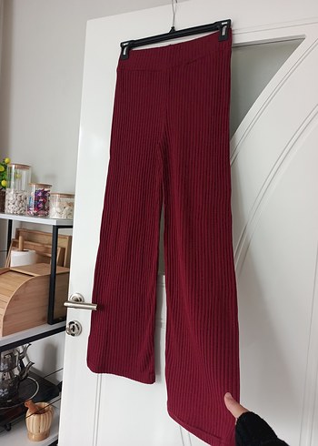 Bordo Piliseli Midi Kadın Kumaş Pantolon - Görsel 6