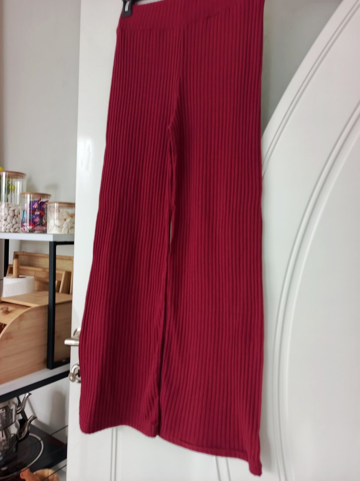 Bordo Piliseli Midi Kadın Kumaş Pantolon - Görsel 4