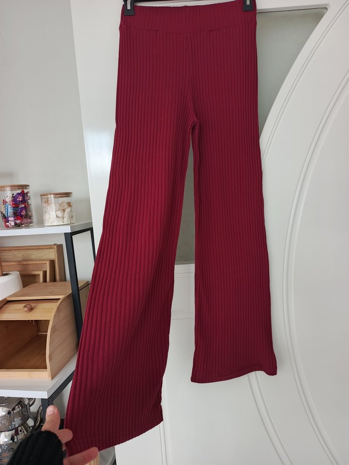 Bordo Pilili Kadın Kumaş Pantolon - Görsel 2