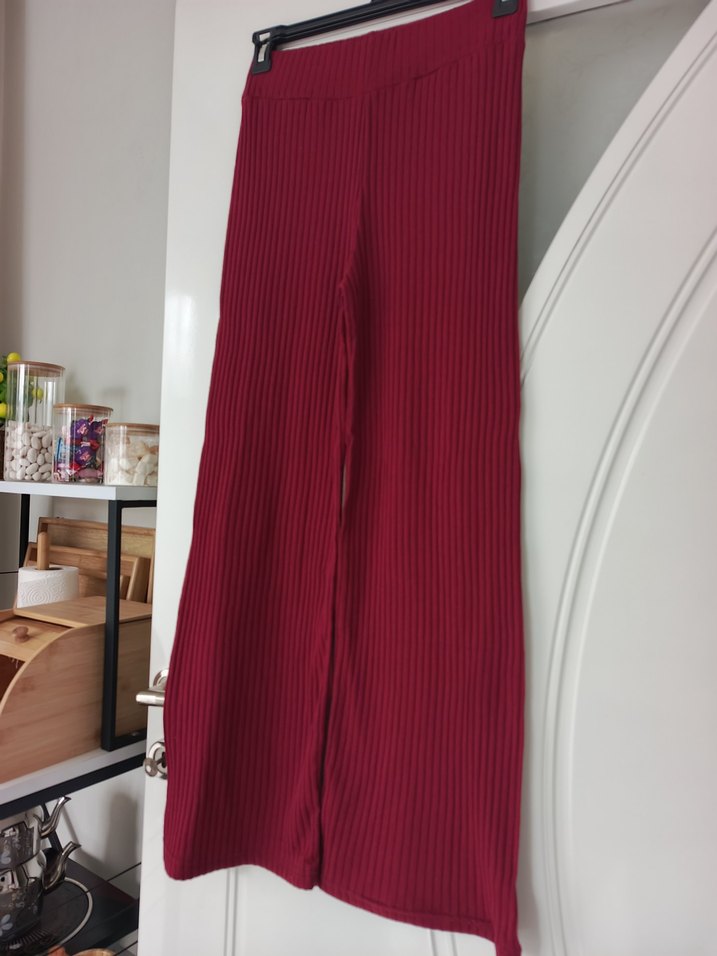 Bordo Pileli Midi Kadın Kumaş Pantolon - Görsel 3