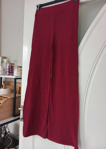 Bordo Piliseli Kadın Kumaş Pantolon - Görsel 4