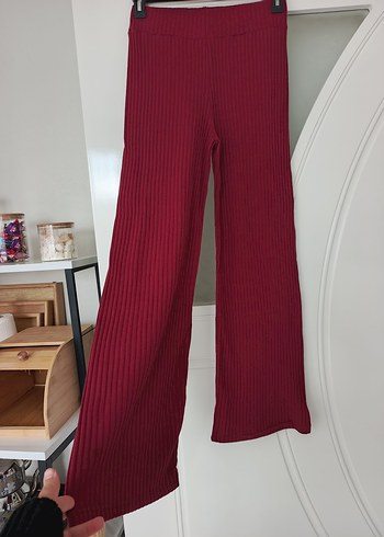 Bordo Piliseli Kadın Kumaş Pantolon - Görsel 5