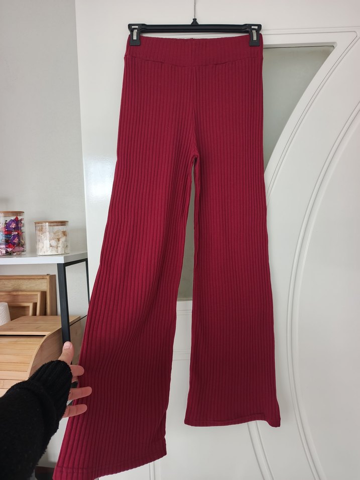 Bordo Piliseli Kadın Kumaş Pantolon - Görsel 2