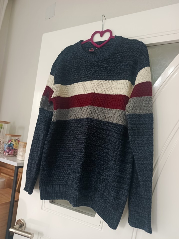 Renkli Çizgili Örgü erkek Kazak - Görsel 3