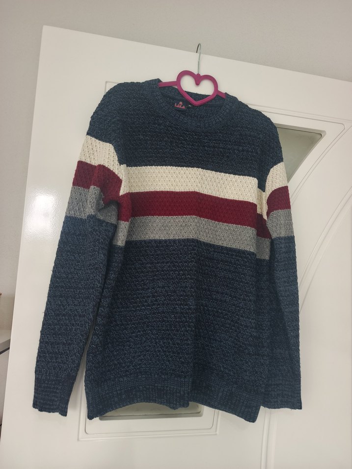 Renkli Çizgili Örgü erkek Kazak - Görsel 2