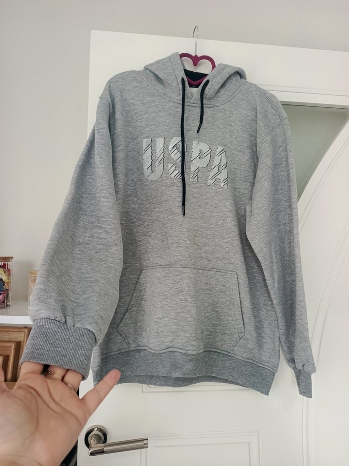 Gri Kapüşonlu erkek Sweatshirt - Görsel 3
