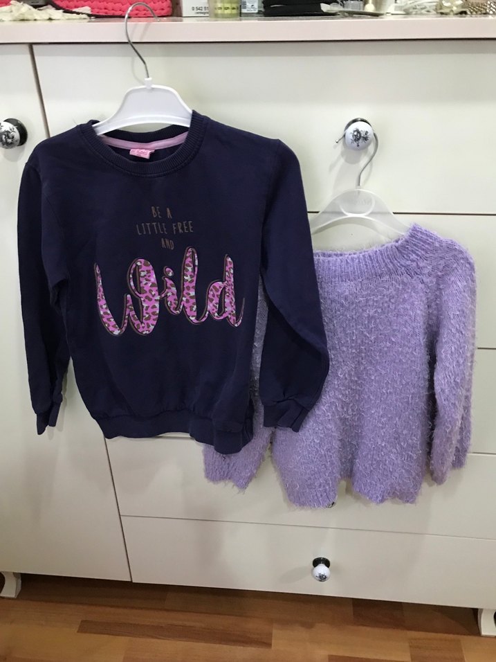 Kız Çocuk Mor Triko ve Baskılı Sweatshirt - Görsel 2