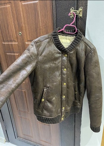 Kahverengi Kürklü Deri Kadın Mont Mango - Görsel 2