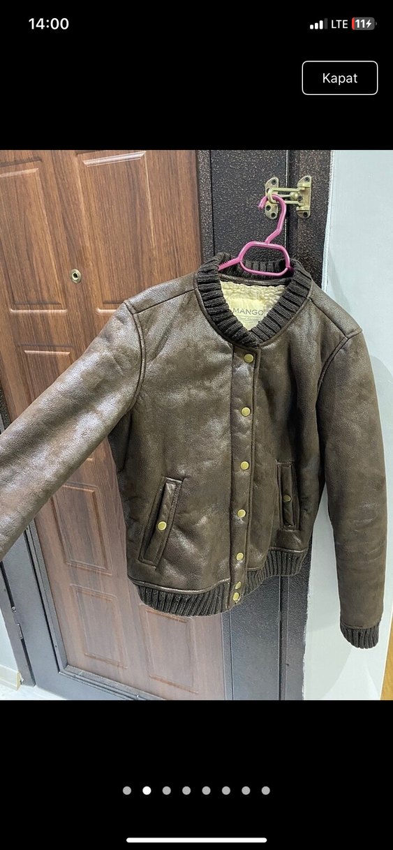 Kahverengi Kürklü Deri Kadın Mont Mango - Görsel 2