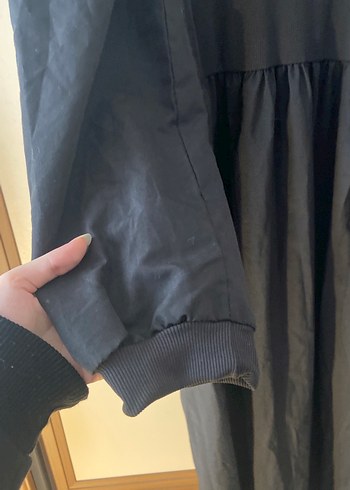 Siyah Dökümlü Uzun Keten Elbise Tesettür kapalı giyim - Görsel 5