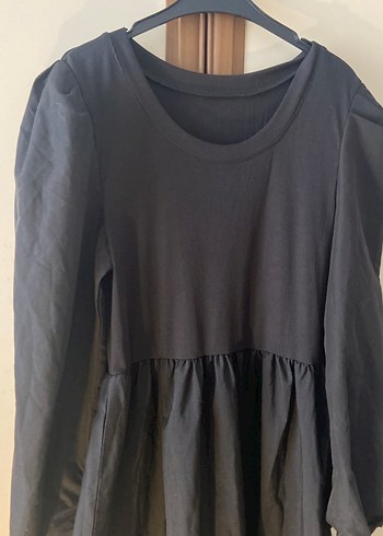 Siyah Dökümlü Uzun Keten Elbise Tesettür kapalı giyim - Görsel 3