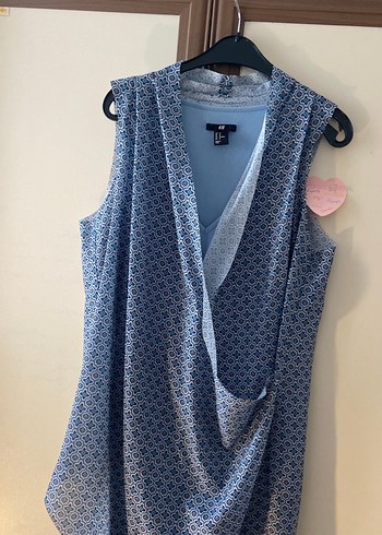 Drapeli V Yakalı Uzun Mavi Kadın Elbise - Görsel 3