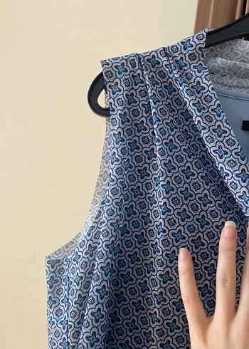 Drapeli V Yakalı Uzun Mavi Kadın Elbise - Görsel 7