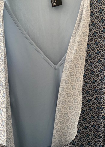 Drapeli V Yakalı Uzun Mavi Kadın Elbise - Görsel 5