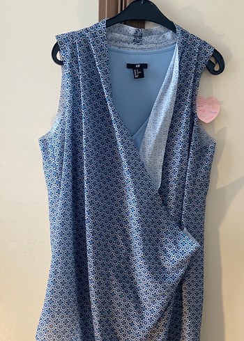 Drapeli V Yakalı Uzun Mavi Kadın Elbise - Görsel 2