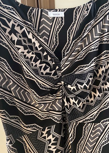 V Yaka Uzun Kollu Bohem Desenli Triko Elbise - Görsel 3