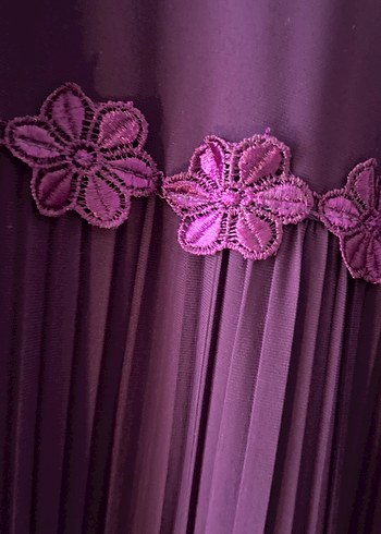 Mor Piliseli Uzun Kollu Kadın Elbise tesettür kapalı giyim - Görsel 9