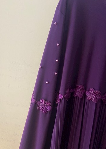 Mor Piliseli Uzun Kollu Kadın Elbise tesettür kapalı giyim - Görsel 6