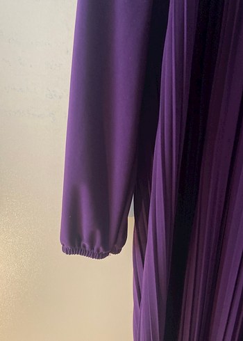 Mor Piliseli Uzun Kollu Kadın Elbise tesettür kapalı giyim - Görsel 7