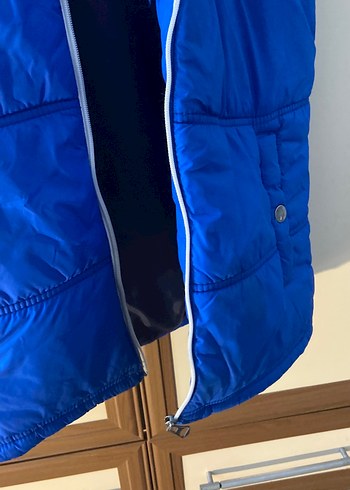 Parlak Mavi Fermuarlı Erkek Yelek Kapüşonlu şapkalı - Görsel 3