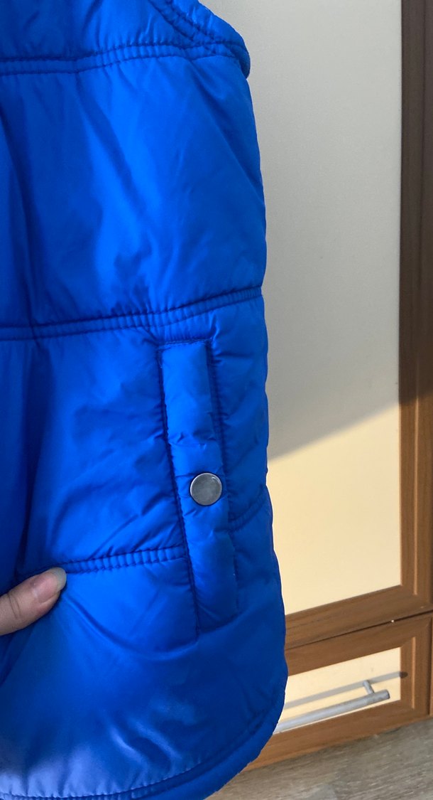 Parlak Mavi Fermuarlı Erkek Yelek Kapüşonlu şapkalı - Görsel 4