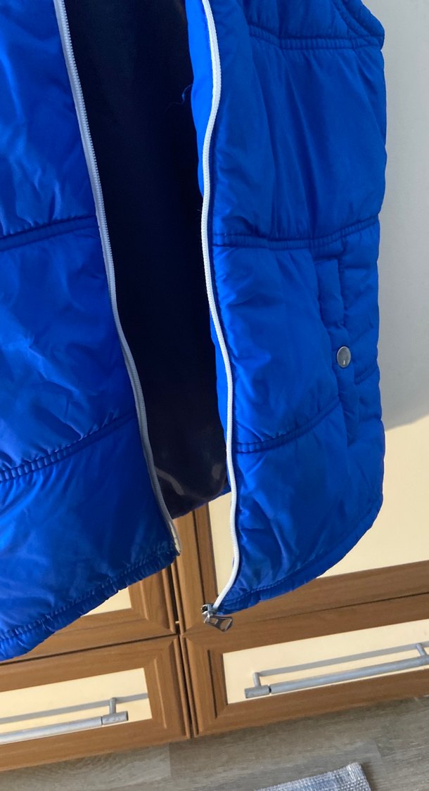 Parlak Mavi Fermuarlı Erkek Yelek Kapüşonlu şapkalı - Görsel 3