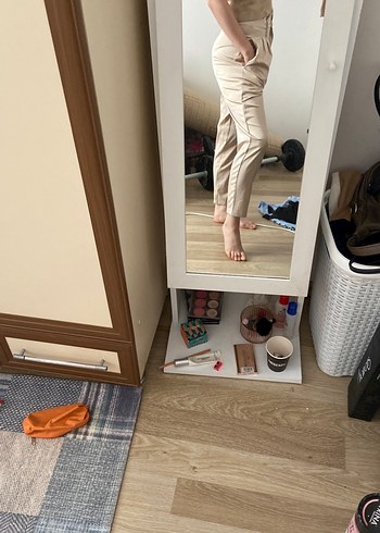 Bej Kadın Pamuk Kumaş Salaş Pantolon - Görsel 5