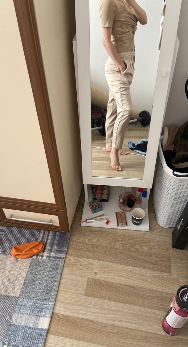 Bej Kadın Pamuk Kumaş Salaş Pantolon - Görsel 5