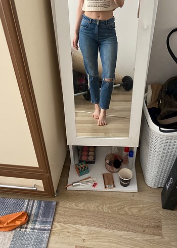 mom jean bootcut Midi Boy Kadın Kot Pantolon - Görsel 6