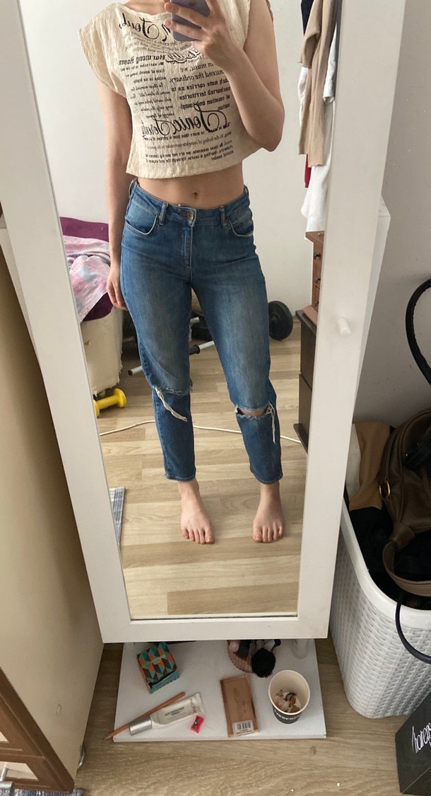 mom jean bootcut Midi Boy Kadın Kot Pantolon - Görsel 5
