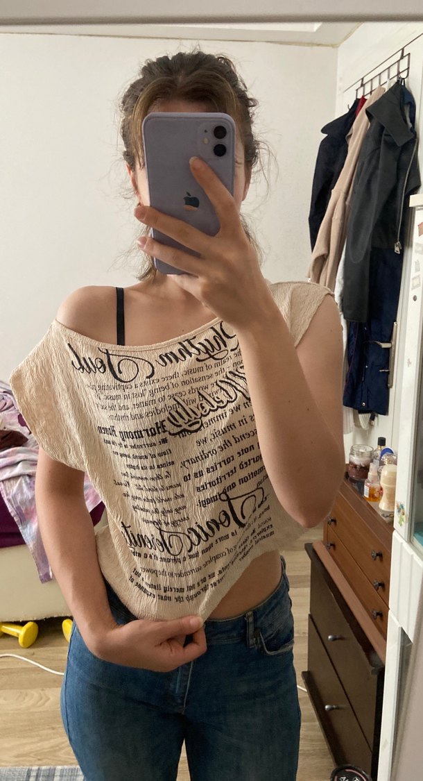 Baskılı Bej Keten Straplez Salaş Kadın Üst - Görsel 2