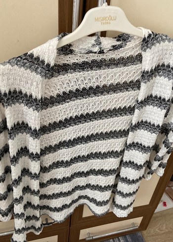 Bohem Gri Beyaz Zebra Desenli Örgü Hırka - Görsel 5