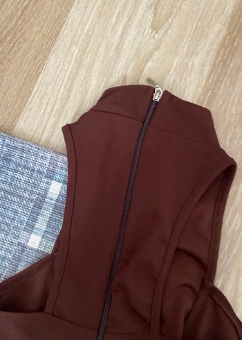 Kahverengi Kadın Yüksek Yakalı fermuarlı bluz - Görsel 5