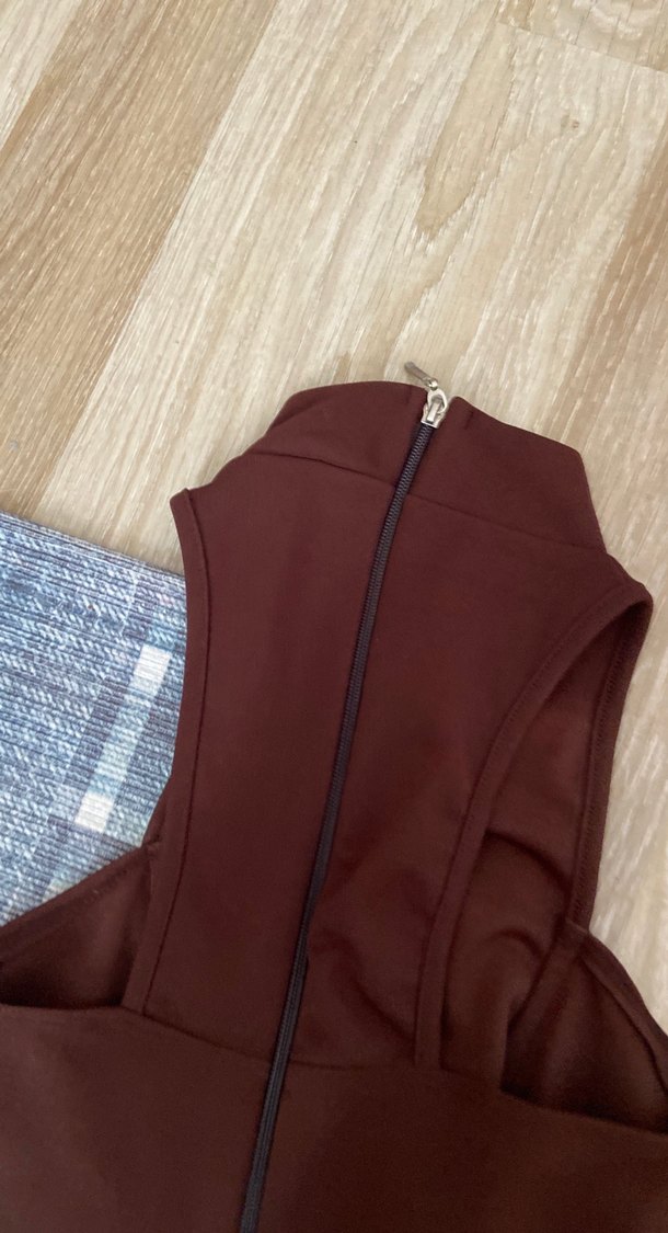 Kahverengi Kadın Yüksek Yakalı fermuarlı bluz - Görsel 5