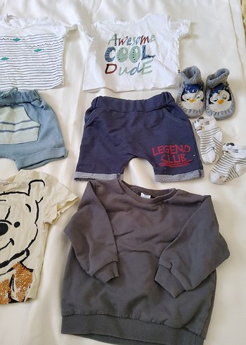 9 Ay Beden gri Renk sweatshirt tişört şort 9ay 74-80 cm