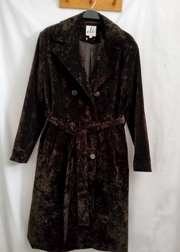 Kahverengi Kadife Uzun Kadın Trençkot S ve M uyumlu - Görsel 5