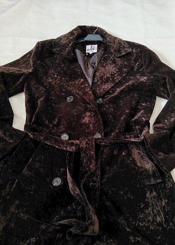 Kahverengi Kadife Uzun Kadın Trençkot S ve M uyumlu - Görsel 8