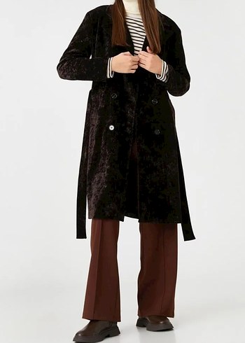 Kahverengi Kadife Uzun Kadın Trençkot S ve M uyumlu - Görsel 2