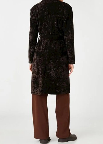 Kahverengi Kadife Uzun Kadın Trençkot S ve M uyumlu - Görsel 3