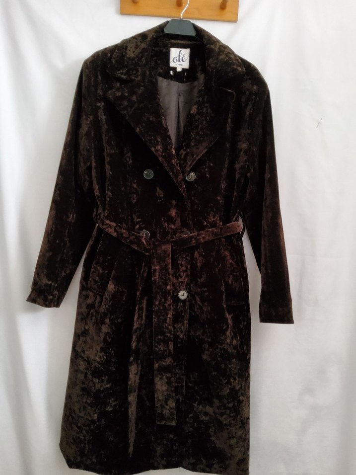 Kahverengi Kadife Uzun Kadın Trençkot S ve M uyumlu - Görsel 5