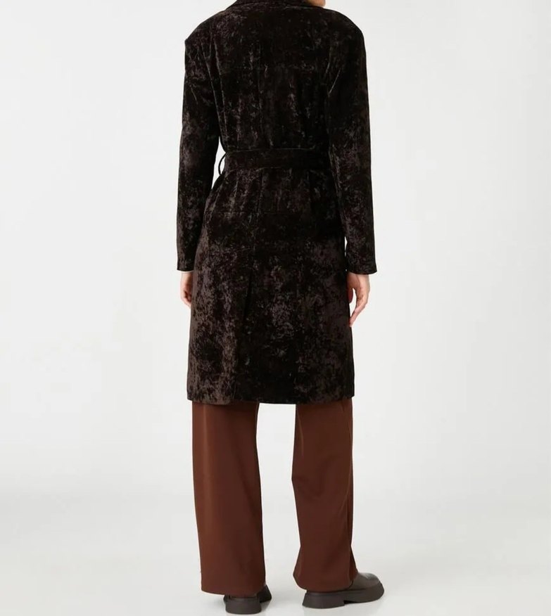 Kahverengi Kadife Uzun Kadın Trençkot S ve M uyumlu - Görsel 3