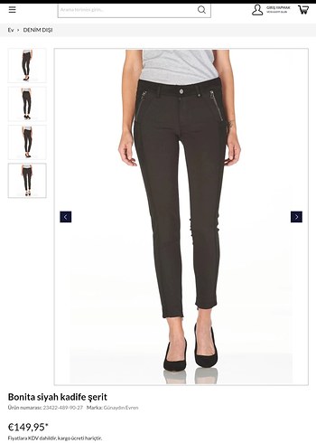 Kadife Şeritli Siyah  Pantolon - Görsel 2