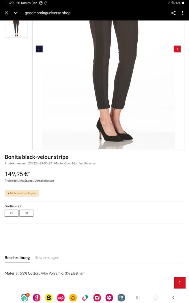 Kadife Şeritli Siyah  Pantolon - Görsel 4